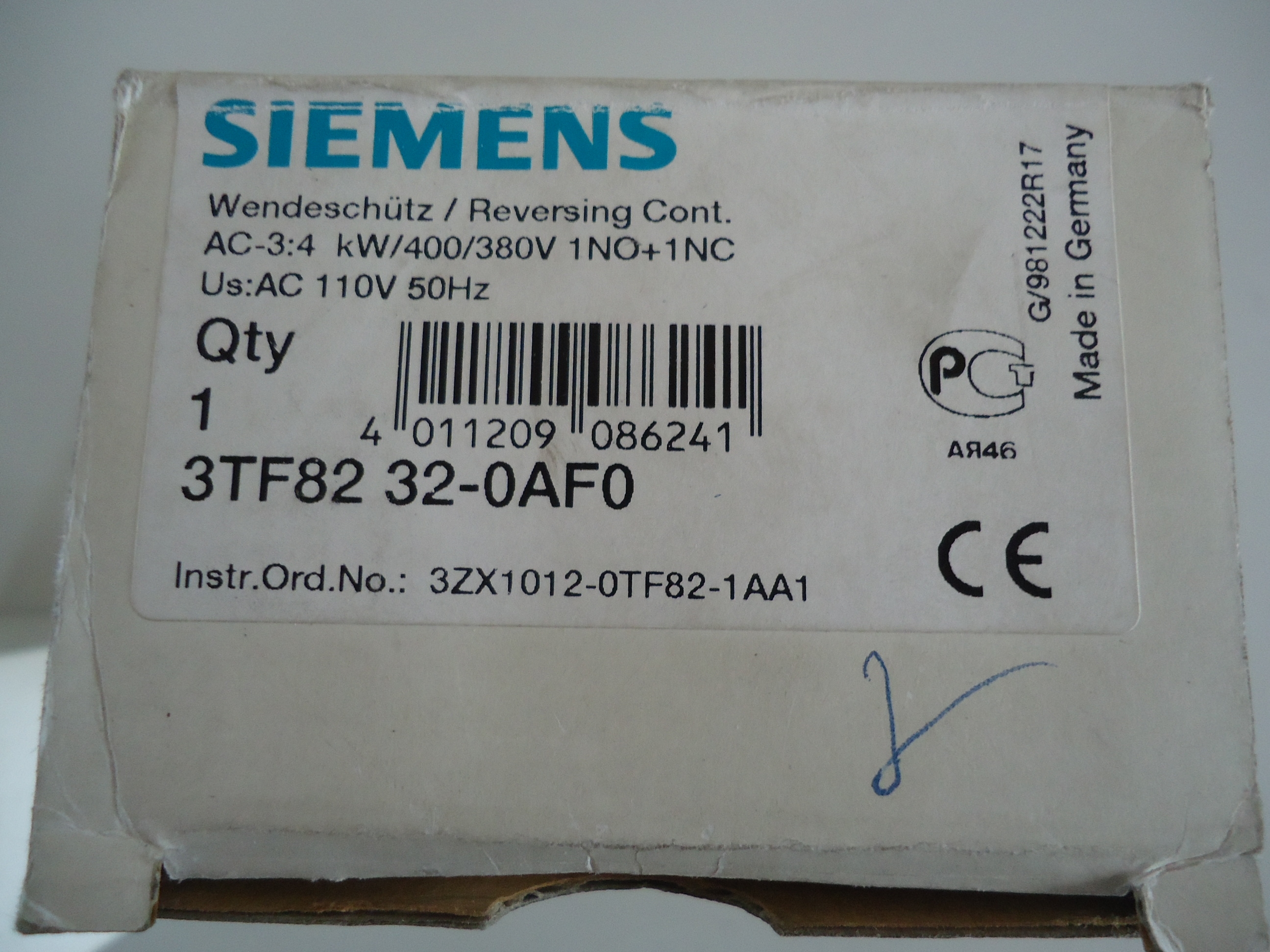 3TF82 32-0AF0 110 VAc 50 hz Siemens Wendesschutz contator