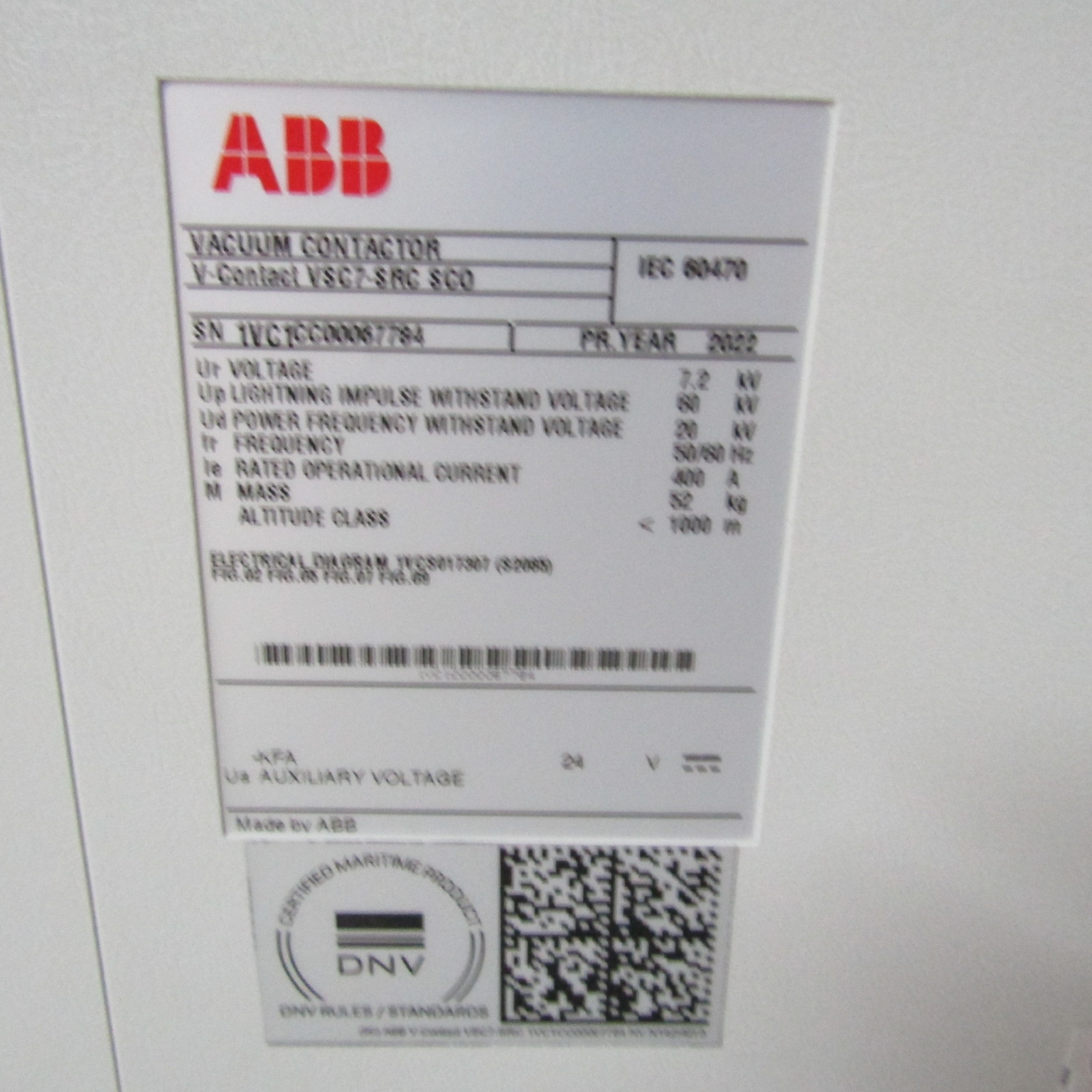ABB VACUUM CONTACTOR VSC7 SRC