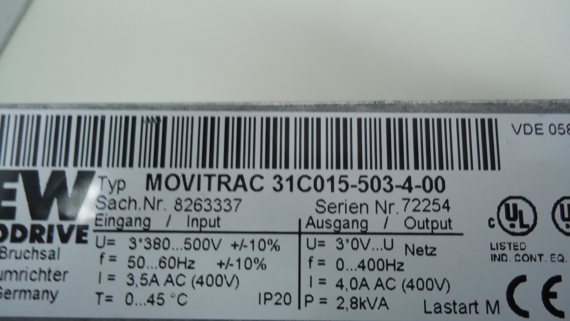 MC31C-015-503-4-00 SEW movitrac sachnr8263337